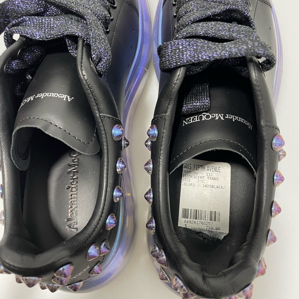 Alexander McQueen Black Leather Sneakers with Iridescent Blue Platform - Picture 10 of 11